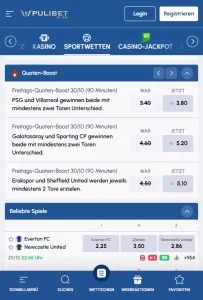 Mobiler Zugang über das Internetprogramm von Pulibet mit Sportnavigation und Wettmärkten
